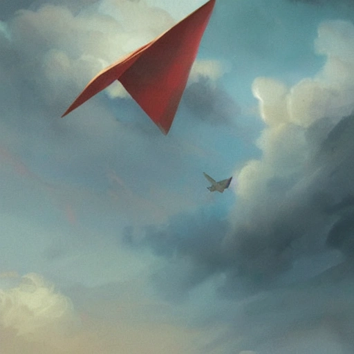 a flying small piece of cloth, overlooking the entirety of the blue sky with clouds, paper planes flying, wooden plane models flying, drones flying, digital painting by greg rutkowski and gaston bussiere, brightly radiant atmosphere, overcast sky