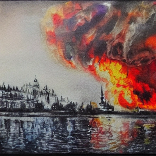 Moskow in fire, Pencil Sketch, Putin killer, Water Color, Ukraine win, Oil Painting