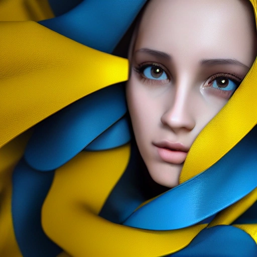  symmetric Front view, intricate, hyperrealistic render ultra detailed, Beautiful face, detailed, close up portrait of girl, military, dressed in a long flowing dress with blue  yellow colors, vibrant high contrast, hyperrealistic, photografic, 8k, epic ambient light, octane render, 