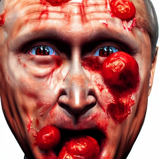 hyperrealistic render ultra detailed face of Putin drinking tomato juice , zombie style