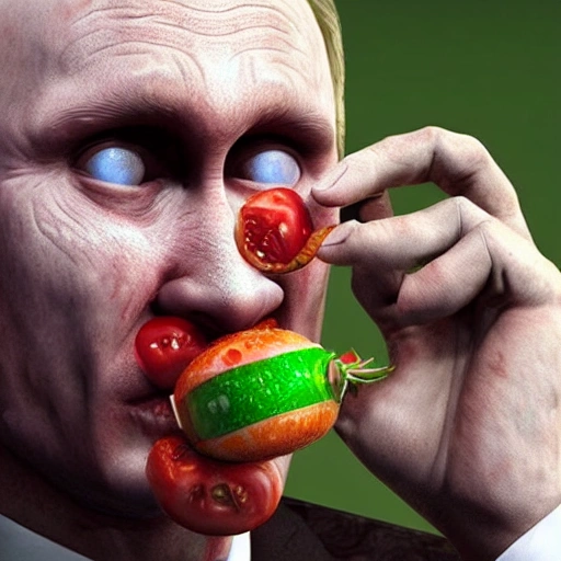 hyperrealistic render ultra detailed face of Putin drinking tomato juice , zombie style