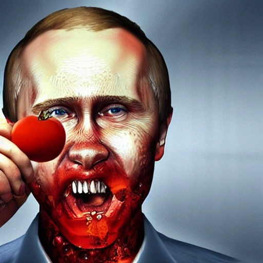 hyperrealistic render ultra detailed face of Putin drinking tomato juice , zombie style