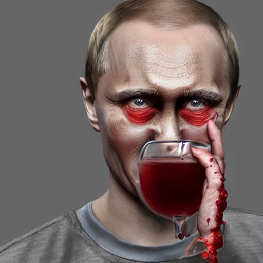 hyperrealistic render ultra detailed face of Putin drinking tomato juice , zombie, Ukraine style