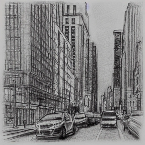 new york, streets, builldings, manhattan, Pencil Sketch