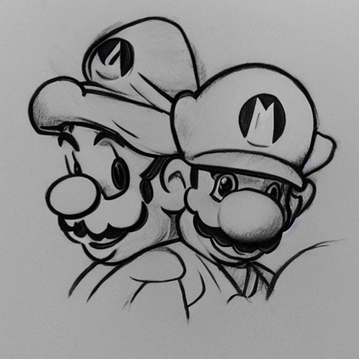 mario bros, Pencil Sketch, 3D