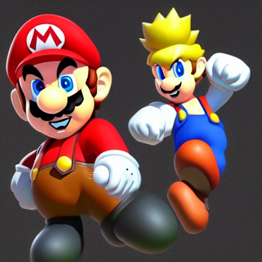 mario bros fighting naruto, 3D