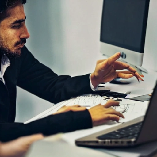 hazme una imagen de una persona con un cigarrillo en frente de un computador 