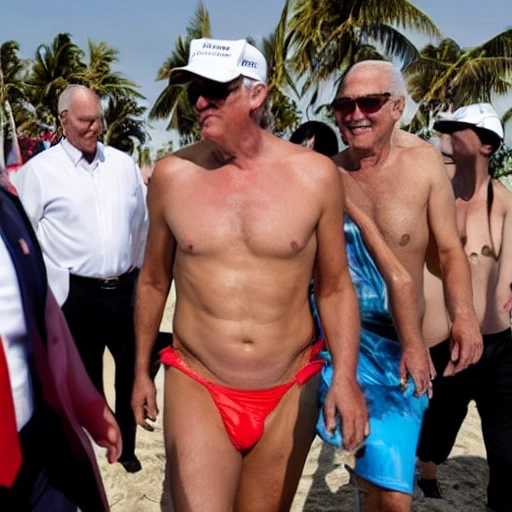 Trump walks on the beach in a bikini