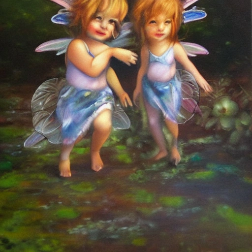 2 fairies, Oil Painting, 