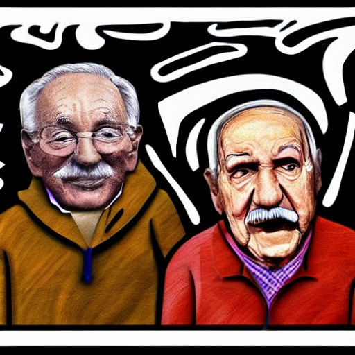 Abuelo y nieto, Cartoon, 3D,, Trippy