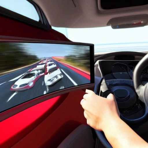 una chica colocando un cobertor al volante de un coche, 3D