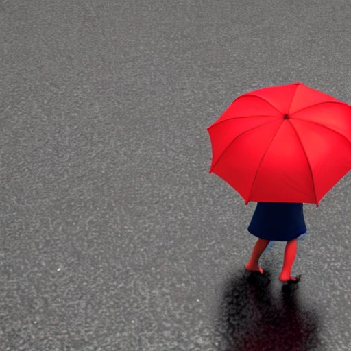 a girl in the street under the rain with an umbrella, 3D