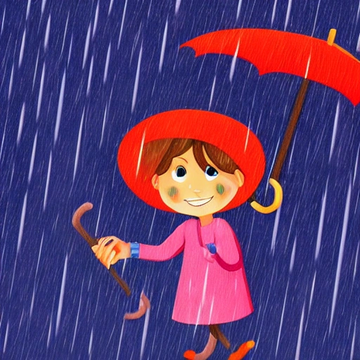 a girl under the rain with an umbrella, Cartoon