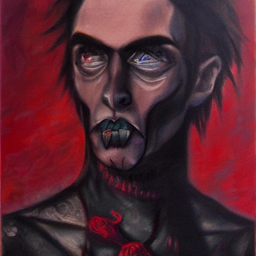 realistic portrait of bloodpunk vampire, --ar (2:3/3:2) --seed 123 --v4, Oil Painting