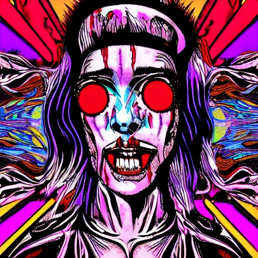 psychedelic portrait of bloodpunk vampire--ar (2:3/3:2) --seed 123 --v4, Cartoon