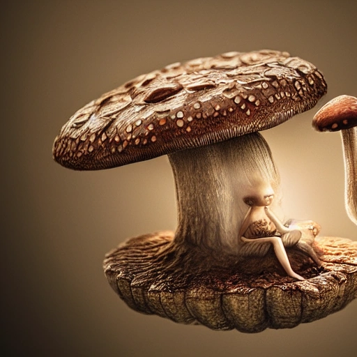 layered transparency of human inside with mushroom hybrid, beaut ...