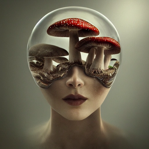 layered transparency of human inside with mushroom hybrid, beaut ...