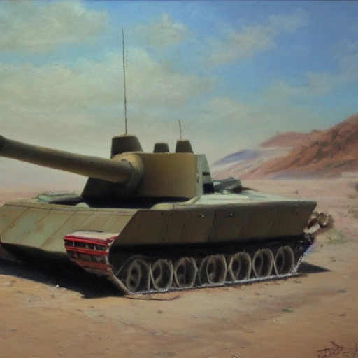 Giglamesh destroying a us tank in a desert, Oil Painting