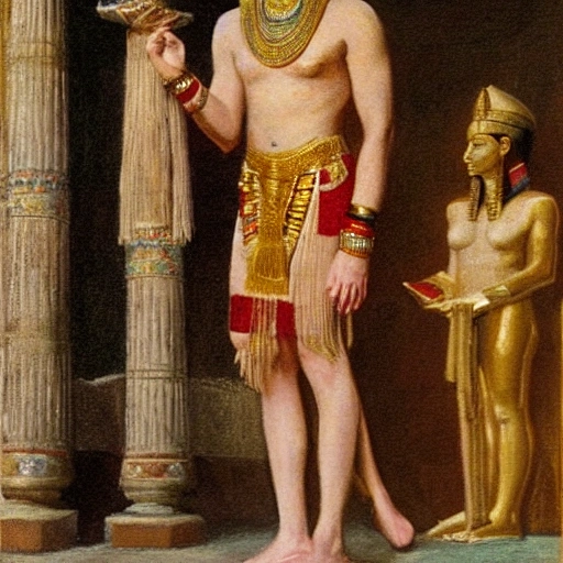 oil painting by Henry Scott Tuke, a full body muscular men,  wearing white and gold pharaoh clothes,  egyptian jewerly,  at a palace full of perfumes