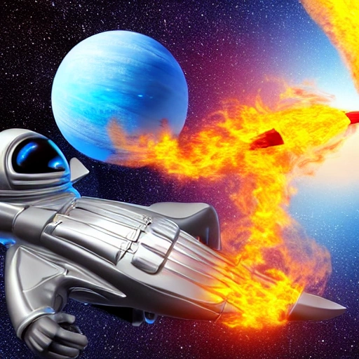 cat lost in space whit a spaceship on fire, 3D