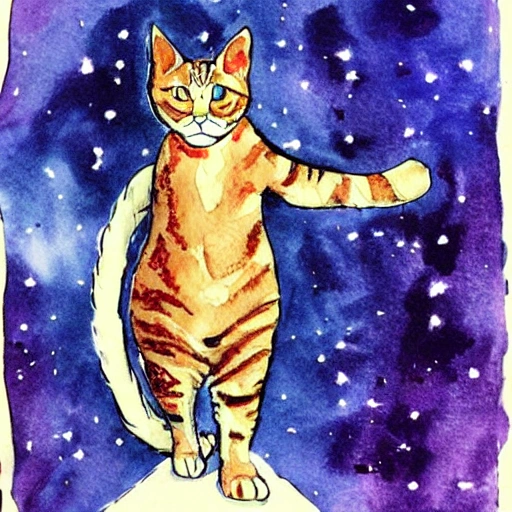 cat lost in space , Water Color