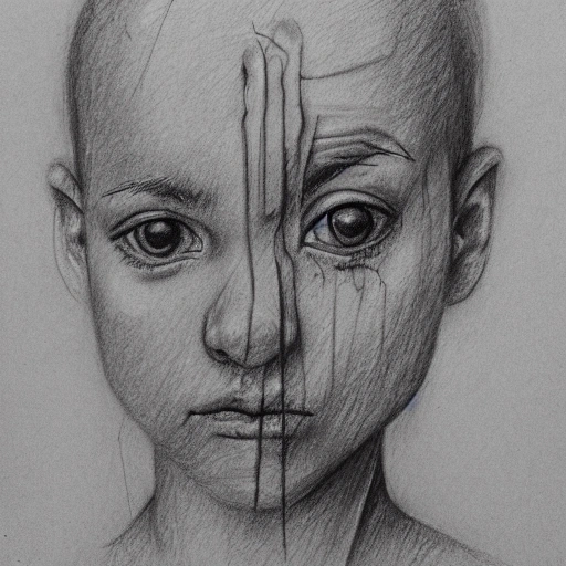 realistic portrait of a person tormented by misfortunes and broken inside, Pencil Sketch