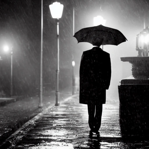 noir, detective, man,  under the rain, lighting a cigarette
