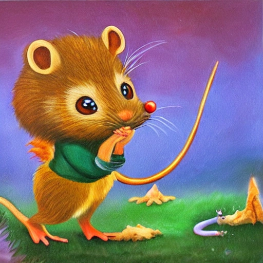 THE STORY OF SCAMPER, THE LITTLE MOUSE OF THE BIG FOREST IN THE POLLUTED CITY, FOR A CHILDRENS BOOK., Oil Painting