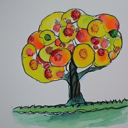 UN ARBOL CON FLORES NARANJAS, Water Color