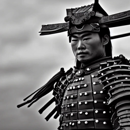 Visualize a powerful samurai in the midst of an important historical moment, displaying their skill and bravery as they make a decisive move that will change the course of history