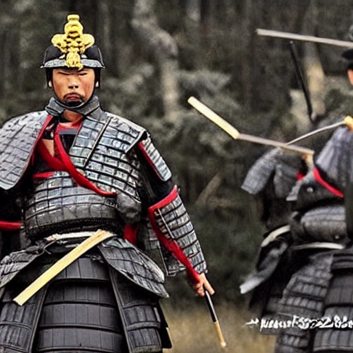 Visualize a powerful samurai in the midst of an important historical moment, displaying their skill and bravery as they make a decisive move that will change the course of history