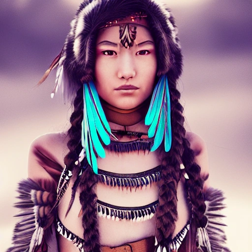 mdjrny-v4 style portrait photograph of a girl as avatar, young beautiful native avatar woman, perfect symmetrical face, feather jewelry, traditional handmade dress, armed female hunter warrior, (((wild west))) environment, Utah landscape, ultra realistic, concept art, elegant, ((intricate)), ((highly detailed)), depth of field, ((professionally color graded)), 8k, art by artgerm and greg rutkowski and alphonse mucha