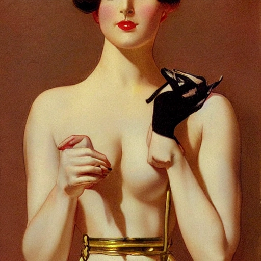 illustration by Joseph Christian Leyendecker of sexy girl, symetrical faces, sensual, getting dressed