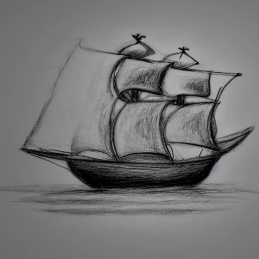 barco pirata, 3D, Pencil Sketch