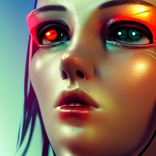 
Side Close Up Portrait of 1 Cyberpunk Girl, Detailed Face, Spotlight, Cyberpunk City, Wired, Multi Colored, High Contrast Vibrant, Hyper Realistic, Photographic, 8k, Epic Ambient Light, Octane, Trippy, Oil Painting