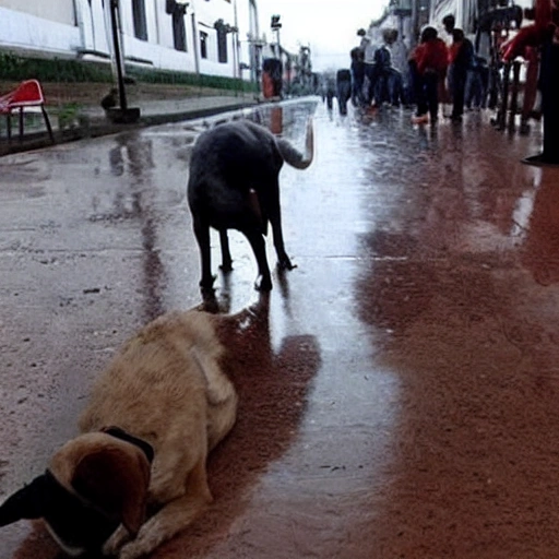 mezcla de perro y humano, sosteniendo una copa de vino en el medio de una tormenta