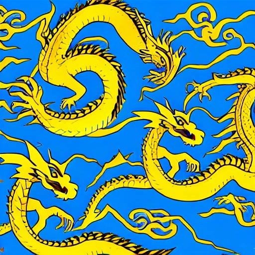 Oriental dragon, blue, gold, Cartoon, cómic