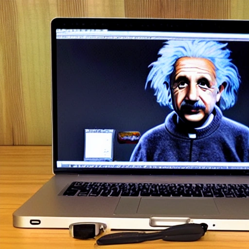 albert Einstein programing in apple mac book pro