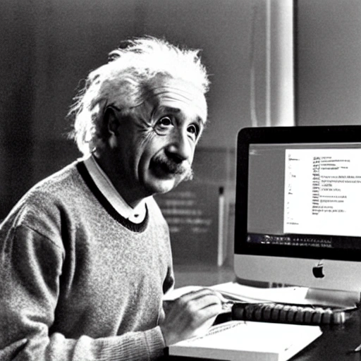 albert Einstein programing in apple mac book pro