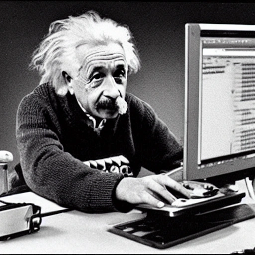 albert Einstein programing javascript in apple mac book pro