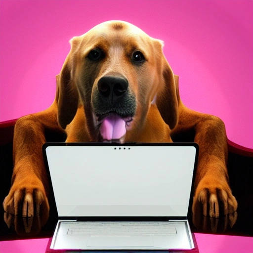 Dog using a laptop
, 3D