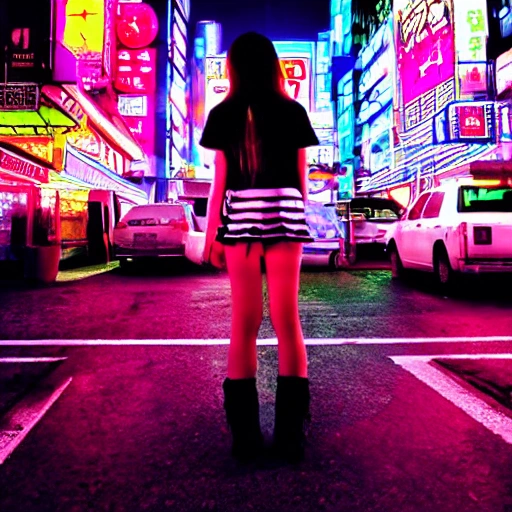 animé girl sad in a neon city