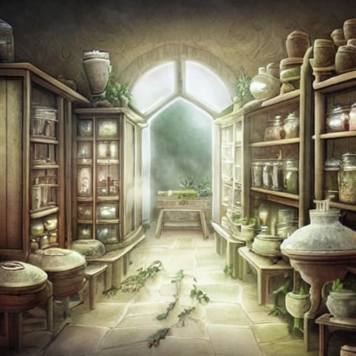/Imagine Prompt: Herbalists in ancient Chinese apothecary, brewing potions, mixing herbs, steam rising, wooden shelves with jars, mystical atmosphere, Matte Painting.
