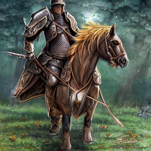 Fantasy, horseman, garden, shinny armor, cartoon
