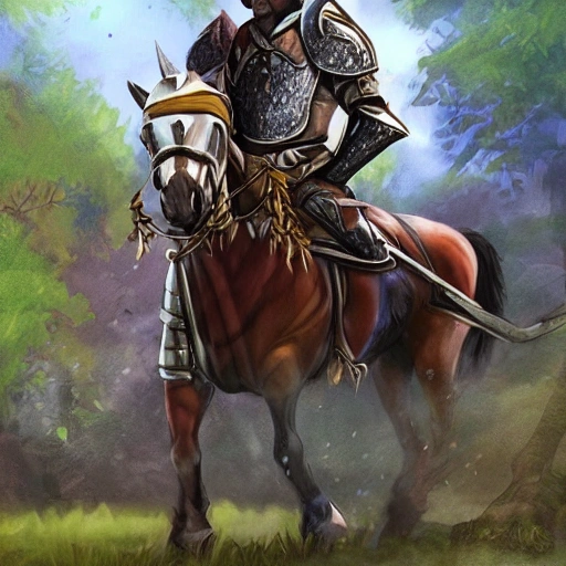 Fantasy, horseman, garden, shinny armor, realistic cartoon
