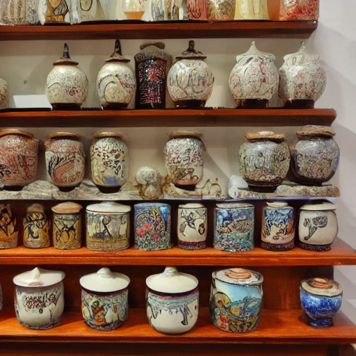 a rack full of diferent maple cyrup jars, intricate styles, full of detail,  oil painting, 