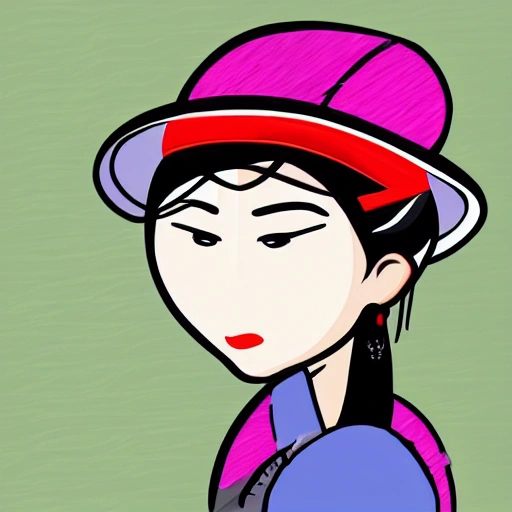 Chinese Gril , Glass, Hat , Cartoon