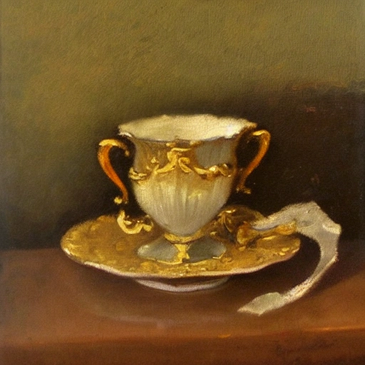 cup of tea, baroque, vintage, oil painting, by henry tuck