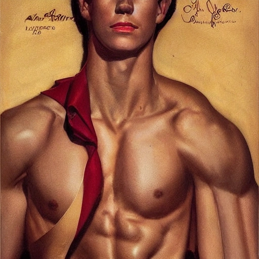  Joseph Christian Leyendecker, two beautiful man, gorgeous beautyfull, gold skin, symmetrical face, wearing gold briefs, toned abs, perfect pecs, perfect legs, red hair, lake, palace by Joseph Christian Leyendecker