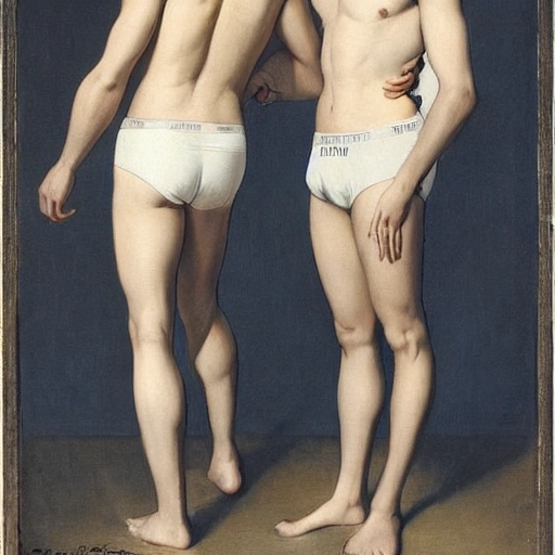 two beautiful man, wearing white and gold briefs at palace by Joseph Christian Leyendecker